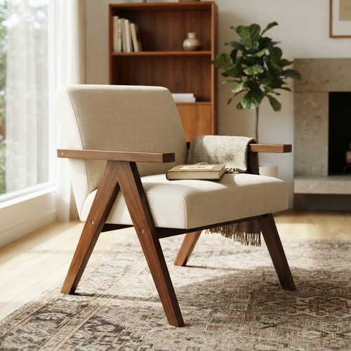 Modern beige armchair linen - armchair,