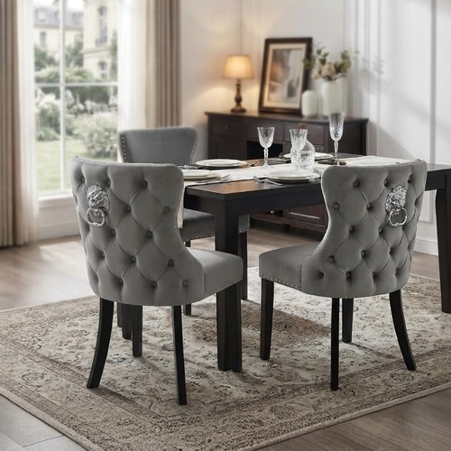 Set gray velvet dining - of,
